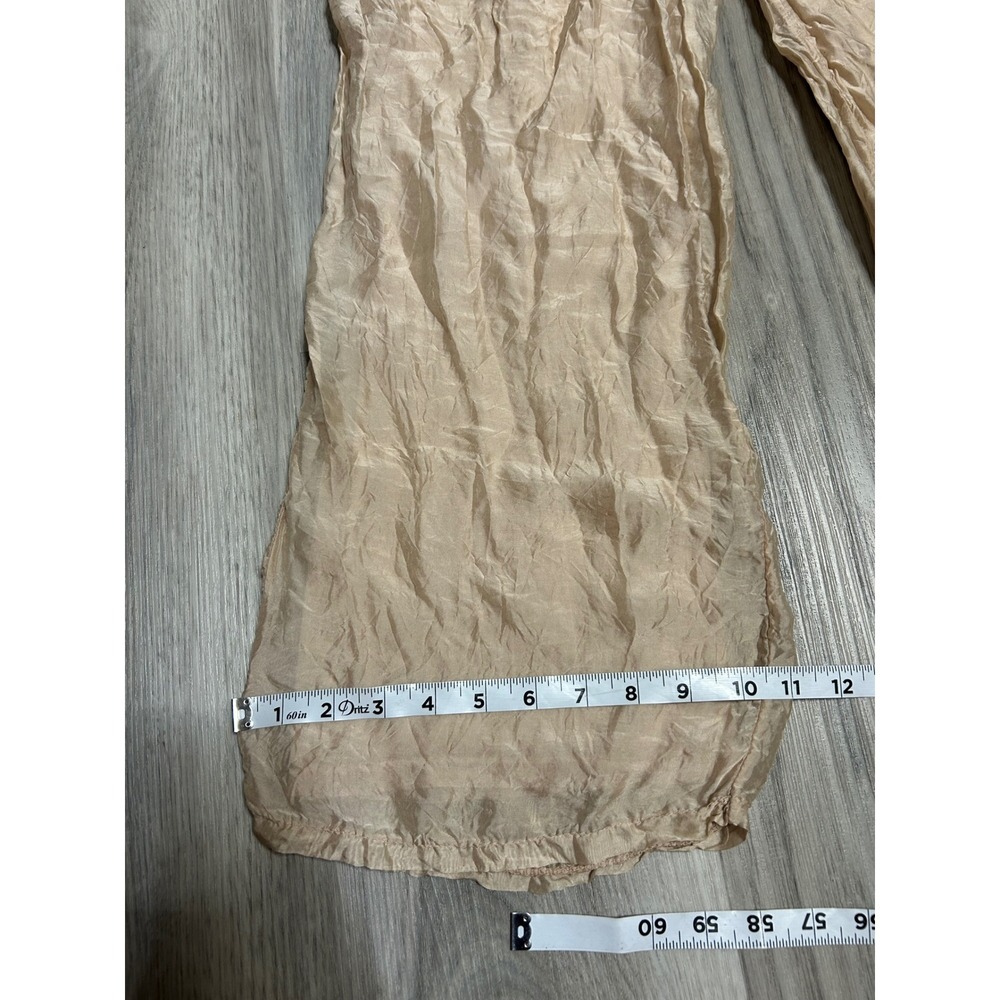 Made in Italy Womens Crinkle Silk Blend Wide Leg Pants small Beige Tan - Picture 3 of 7